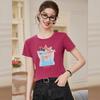 Bailuyu Cat Print Slim Fit Round Neck Short Sleeve T-Shirt