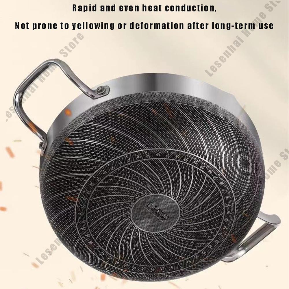 Non-Stick Egg Frying Pan Stainless Steel Soup Pot Honeycomb Induction Cooker Gas Stove General Durable Kitchen Cookware 30Cm Wok