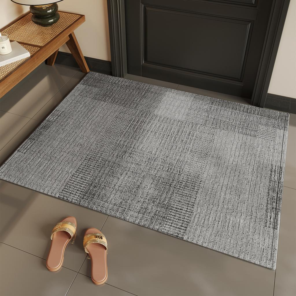 Japanese Style Bamboo Cotton Velvet Doormat, Entrance Floor Mat, Water Absorbent & Dust Removal, Non-Slip Rubber Backing