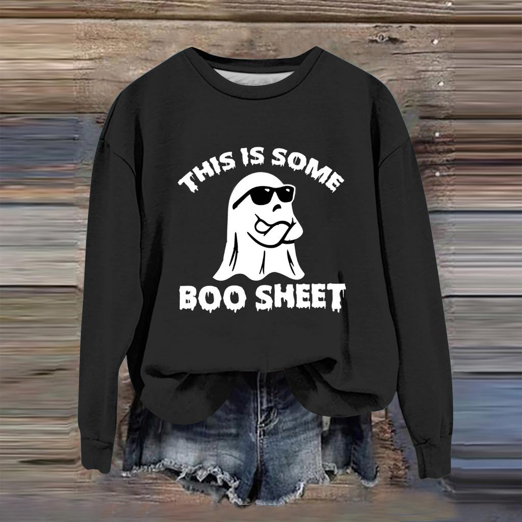 Women's Fashion Casual Long Sleeve Halloween Printed  Neck Sweatshirt