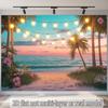 2D Summer Beach Party Banner, String Light Palm Tree Backdrop for Decor