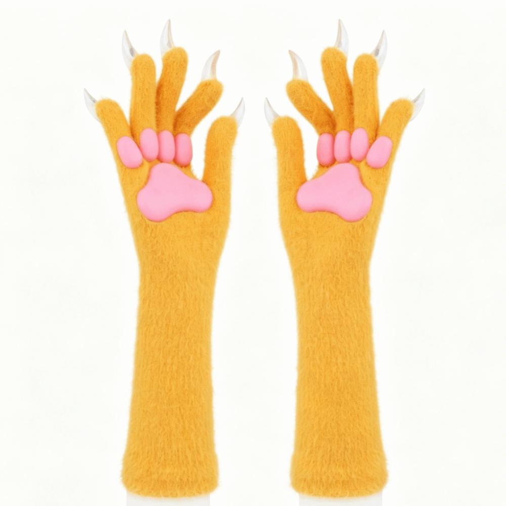 Lange Tierklaue Handhandschuhe Silikon-Pfotenpolster Plüschhandschuhe Neue Katzenklaue Handschuhe Verkleidung