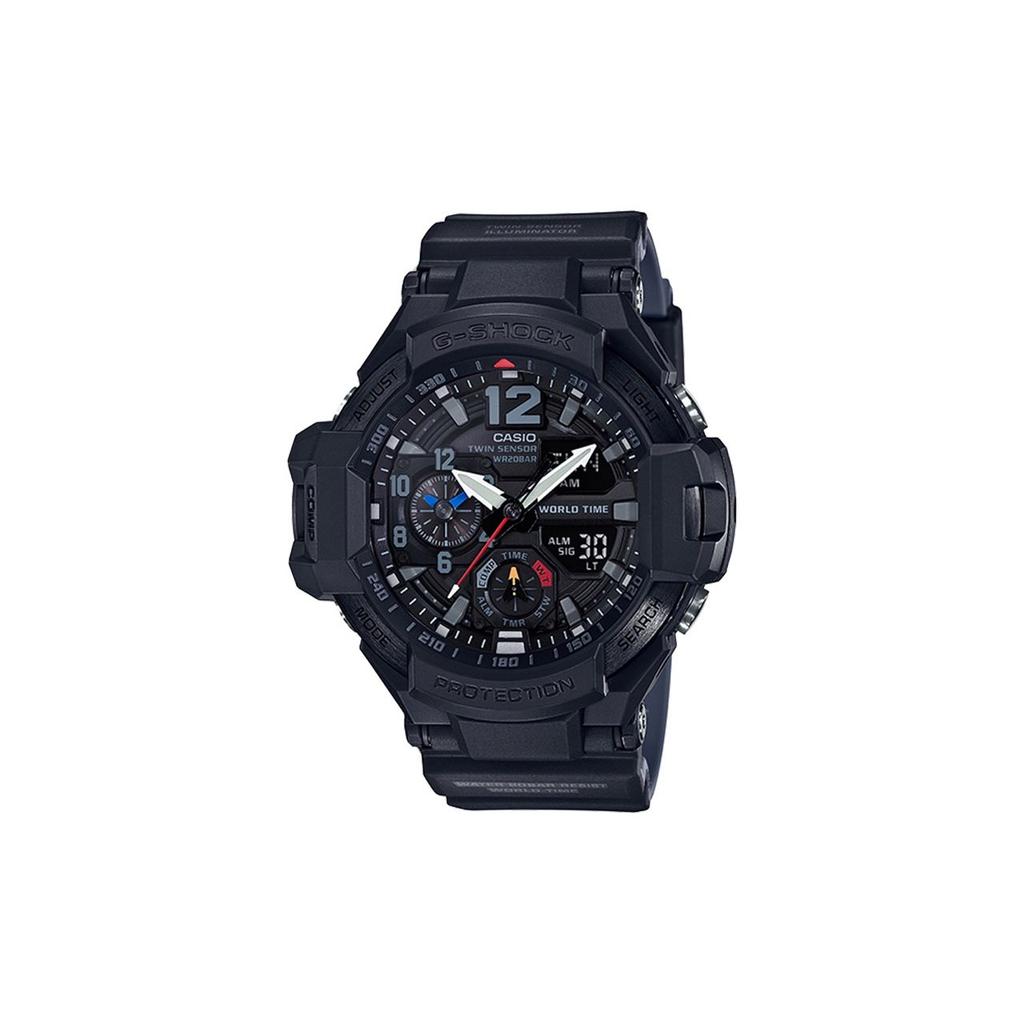 Casio G-Shock Serie Aviazione Moda Retro Classico Lancette Doppio Display 3D Sportivo Impermeabile Orologio al Quarzo Orologi da Uomo Nero GA-1100-1A1