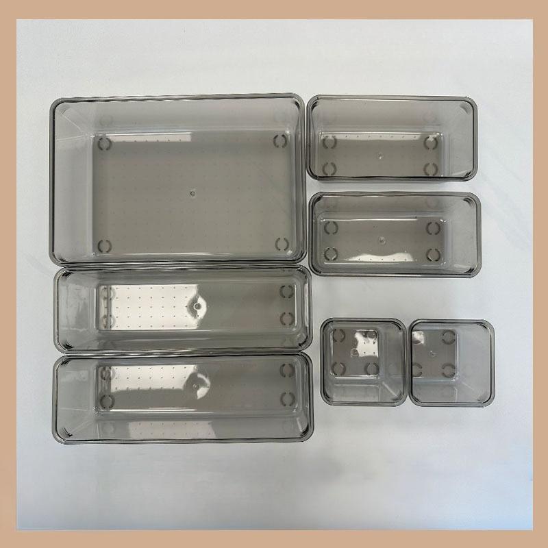 7pcs Clear Plastic Makeup Organizer for Countertop Stackable Drawer Dividers for Cosmetics Office Supplies Desk StorageOrganizer