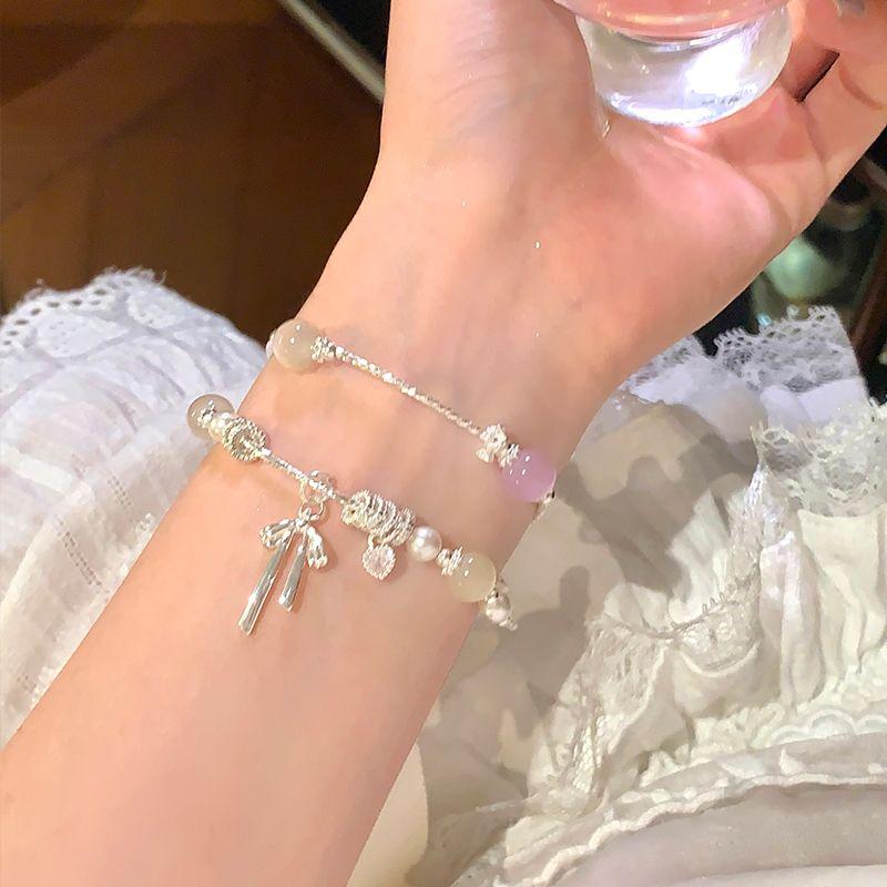 

Color Opal Bows Long Bracelet Female Light Luxury Minority Fancy Bracelet Double Layer Twin Carrying Strap Bracelet Bows Cat s Eye-Double Layer Bracelet