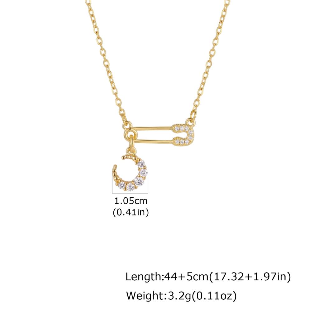 Safety Pin Necklace Pave CZ Star Moon Sun Charms Pendant Jewelry for Women