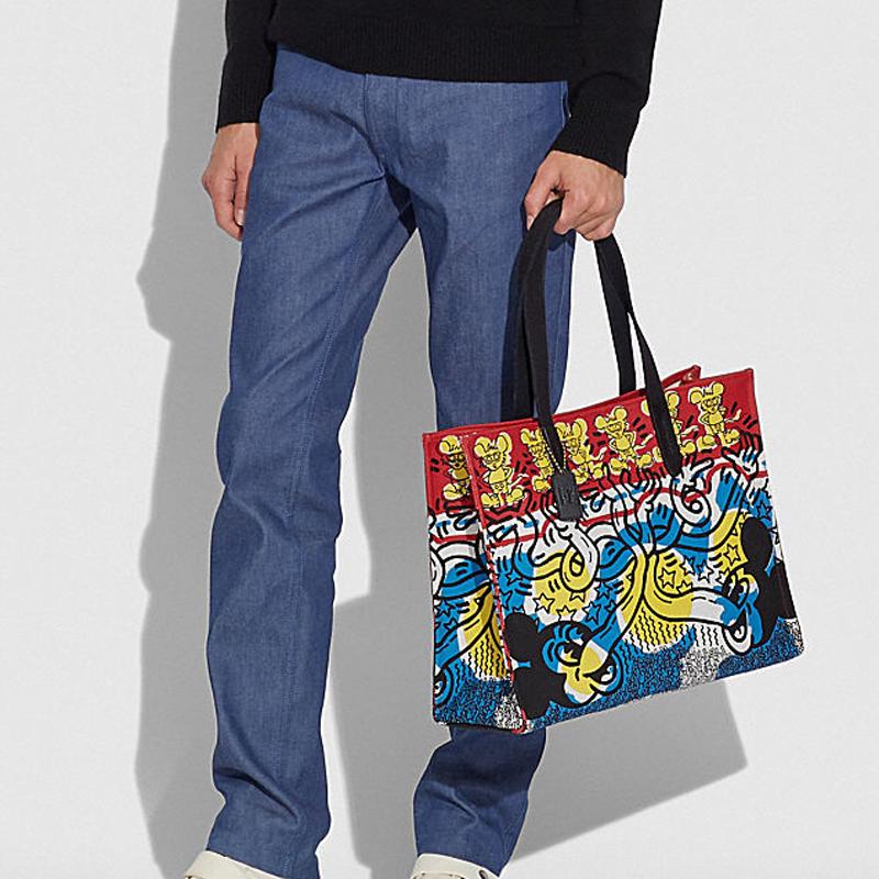 Coach Disney X Keith Haring Recycled Tote Men Tote Bags Blue 5227-OLBLM