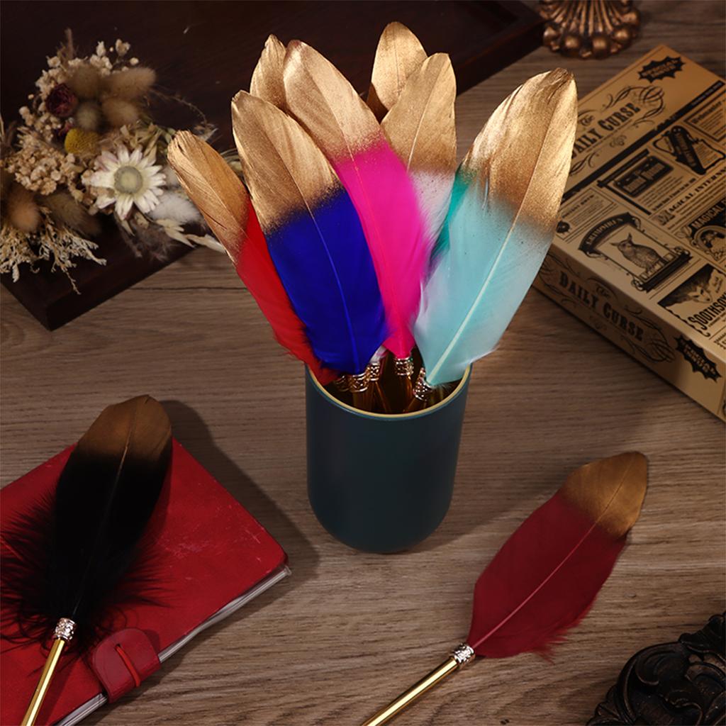 Banban 10 Pcs Feather Quill Ballpoint Pens Bulk 0.5Mm Ink Feathered Vintage Pens Refined Plated Rod Pen Feather Stationery Pens