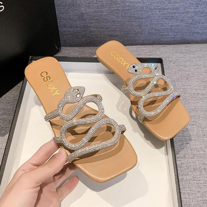 Fashion Crystal Rome Women's Slipper Fashion Summer Bling Flat Shoe Comfort Sandals for Women Outdoor Casual Party Flip Flops Slippers
