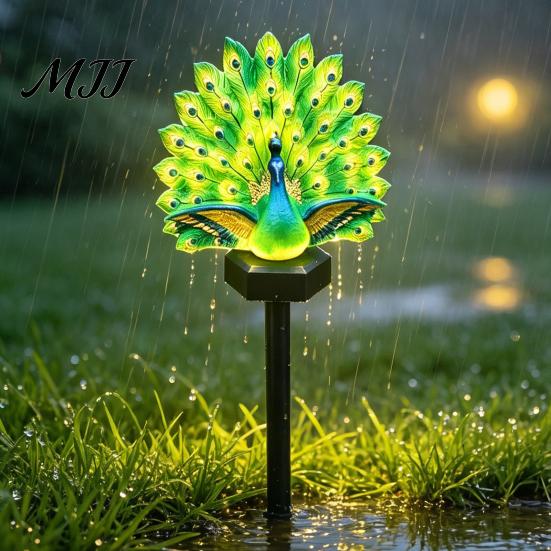 Solar Powered Peacock Garden Statues Light, Outdoor Sculpture with Auto-On LED Automatic Landscape Lighting Lights, Waterproof Lighted Statue for
