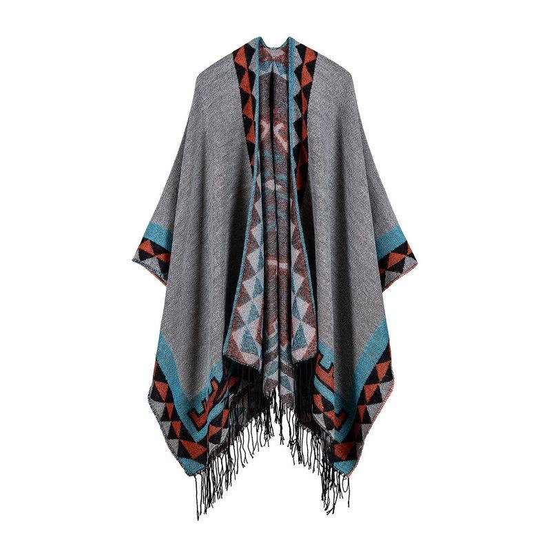 Women's rhombus tassel lengthened hot-selling imitation cashmere shawl can be used on both sides, thickened cape