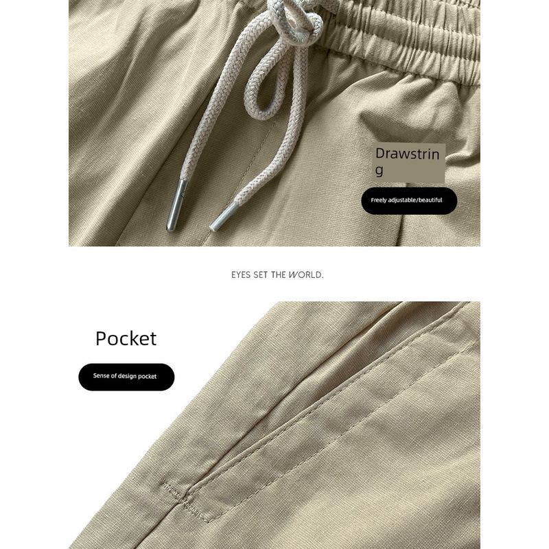 Menseye Men's Casual Pants, Men's Elastic Waistband Tie Japanese-Style Tapered Pants, Cropped Pants