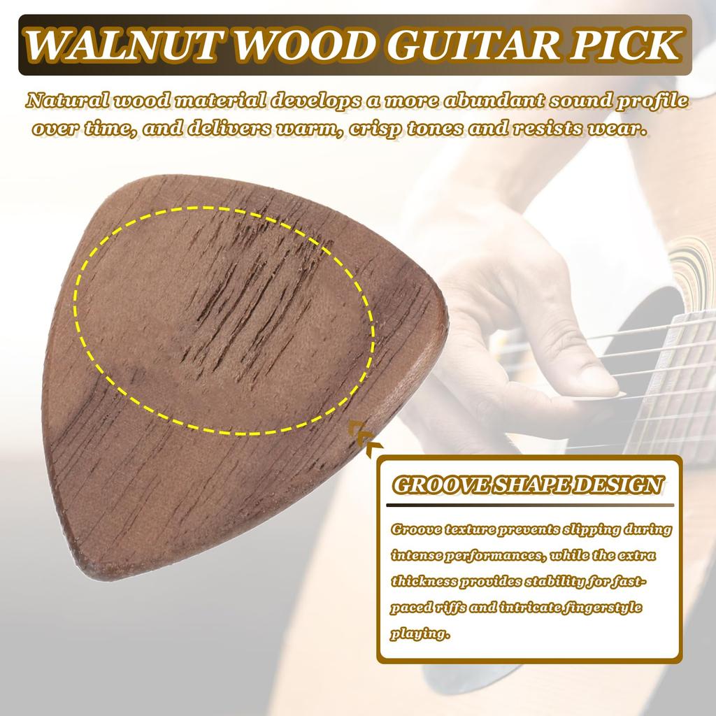 uxcell Wooden Guitar Extra Thick Walnut for and Bass Reddish Brown 6-Pack Picks, 3.0mm Wood, Grooved, Electric, Acoustic, Guitars,