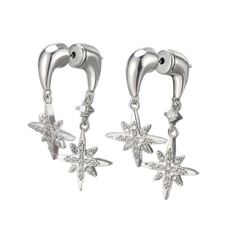 Luxury Back Hanging Eight Pointed Star Rhinestone Earrings For Women Fashionable Temperament High End Exquisite Jewelry