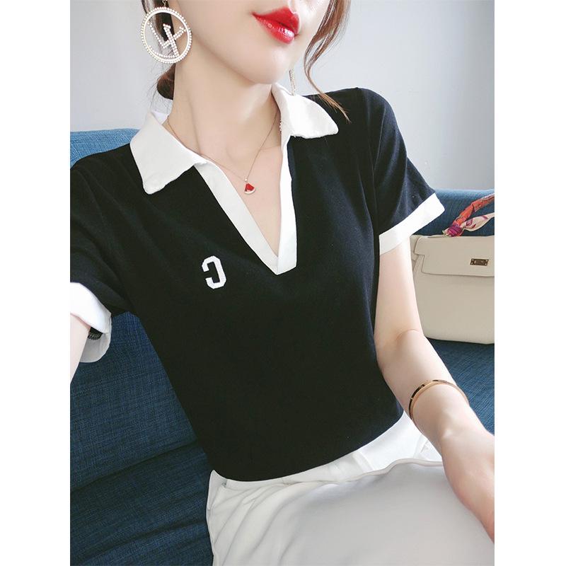 Plus Size Women's V-Neck Polo: Tummy-Covering Short Sleeve for Summer 2025