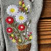 Cartoon Embroidered Hand Gloves Stretchy Knitted Mittens Fingerless Hand Warmer Flower Embroidery Half Finger Mittens