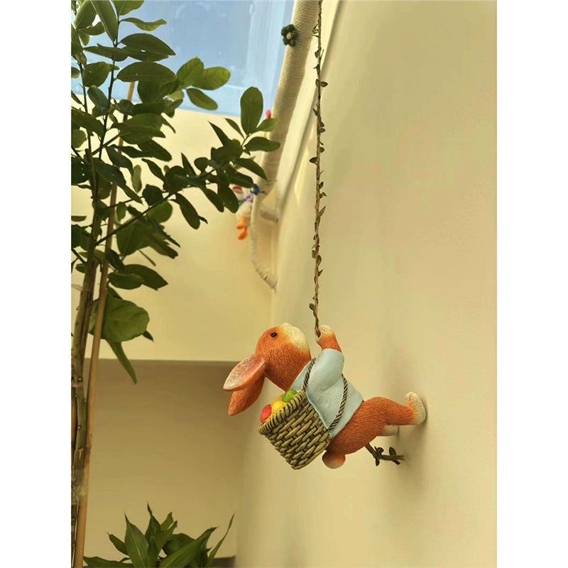 Little Rabbit Climbing Vine Hanging Ornament - Small Animal Figurine for Home, Courtyard, or Tree Pot Decor