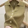Lapel Ice Silk Slim Fit Vest for Women Summer Early Fall Thin Knit Tank Top Sleeveless Short Sleeve Casual Layering Outwear