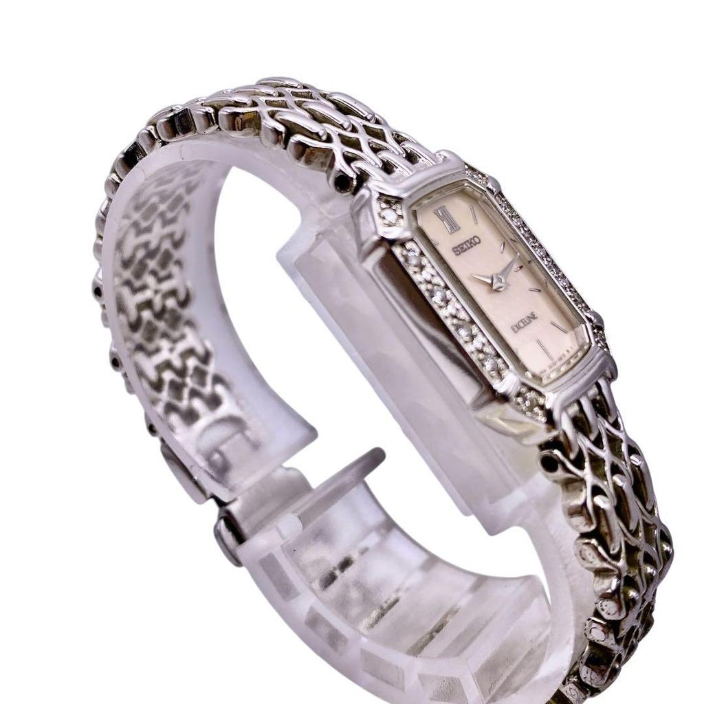 [USED] SEIKO Exceline 12P Diamond Shell Dial Silver Watch 1314