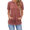 2025 European Women's Ribbed Pocket Hooded Vacation Short-Sleeve T-Shirt