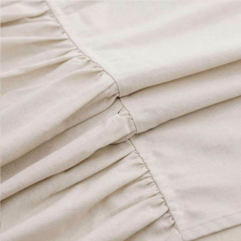 Cortina de Ducha Lisa de Lino Algodón con 12 Ganchos Impermeable Floral Volante Falbala Borde con Volante Festón Bajo Festoneado Decoración Baño Aseo