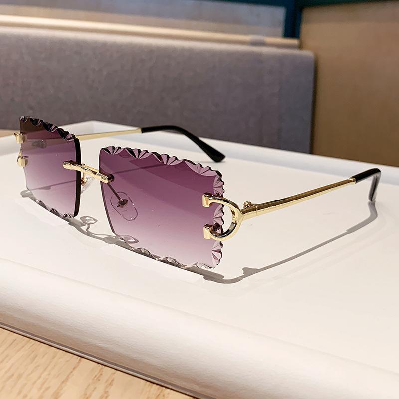 Kajia new sunglasses metal frame toothed pattern lenses square rimless glasses men's and women's big-name flat glasses