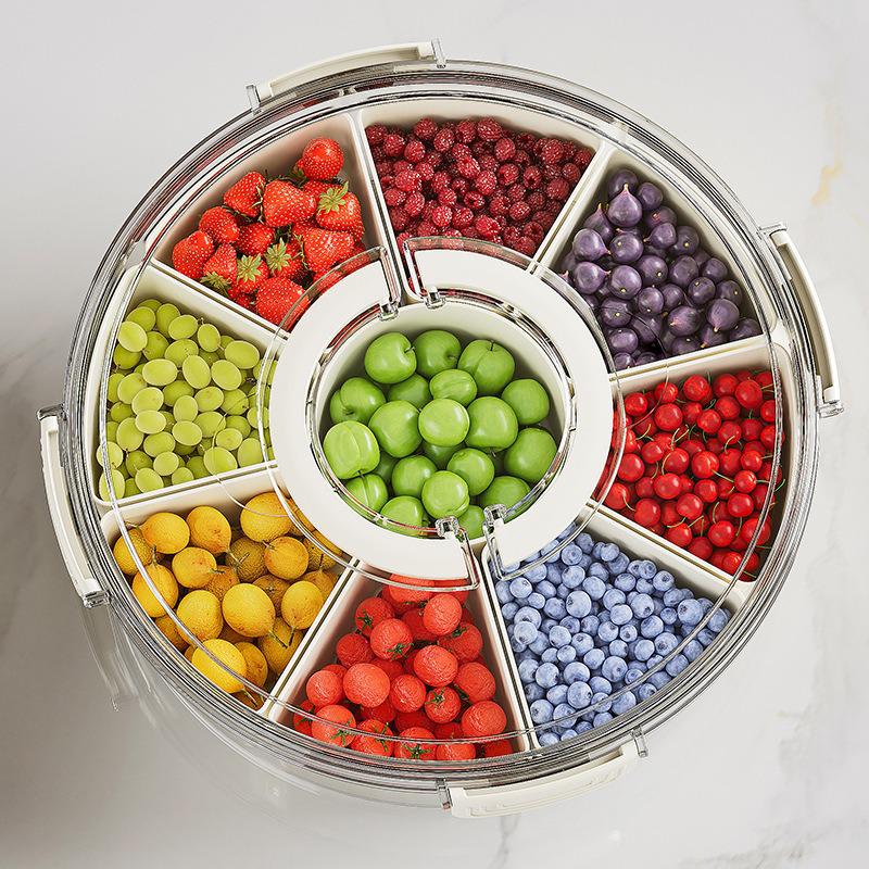 9-Compartment Spice Storage Box with Handle, Multi-use Dried Fruit Tray, Fridge Organizer, Airtight Fresh-Keeping Container