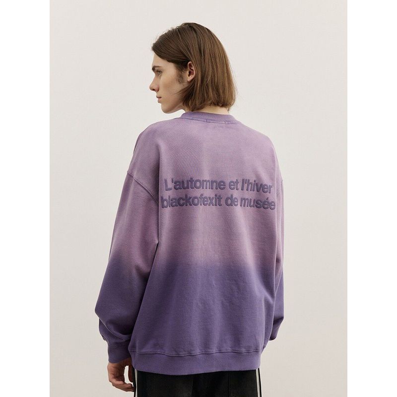 Black of Exit Chinese Style Heavy-Duty Washed Gradient Slogan Print Crew Neck Sweatshirt Unisex American Style Cotton Top