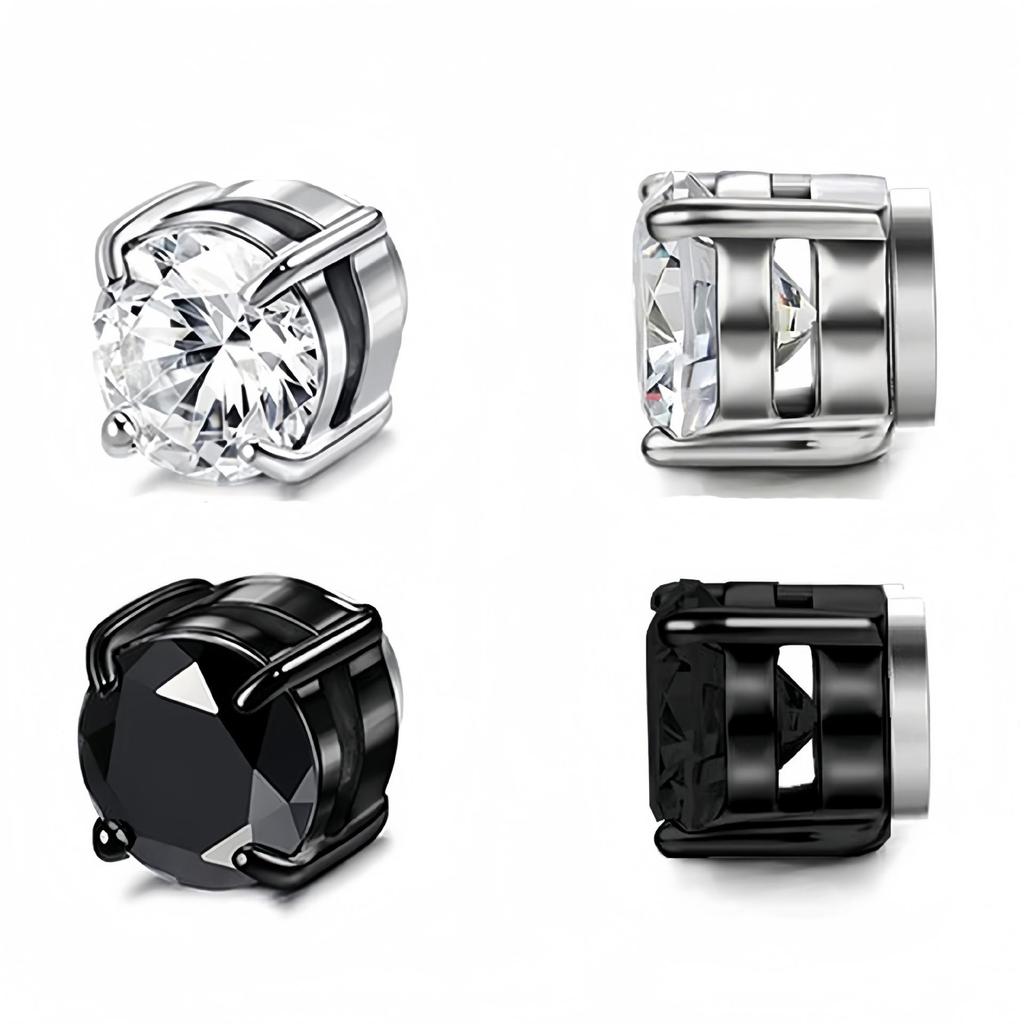 Zirconia Magnetic Ear Clips | No Piercing Faux Stud Earrings for Couples In Stainless Steel