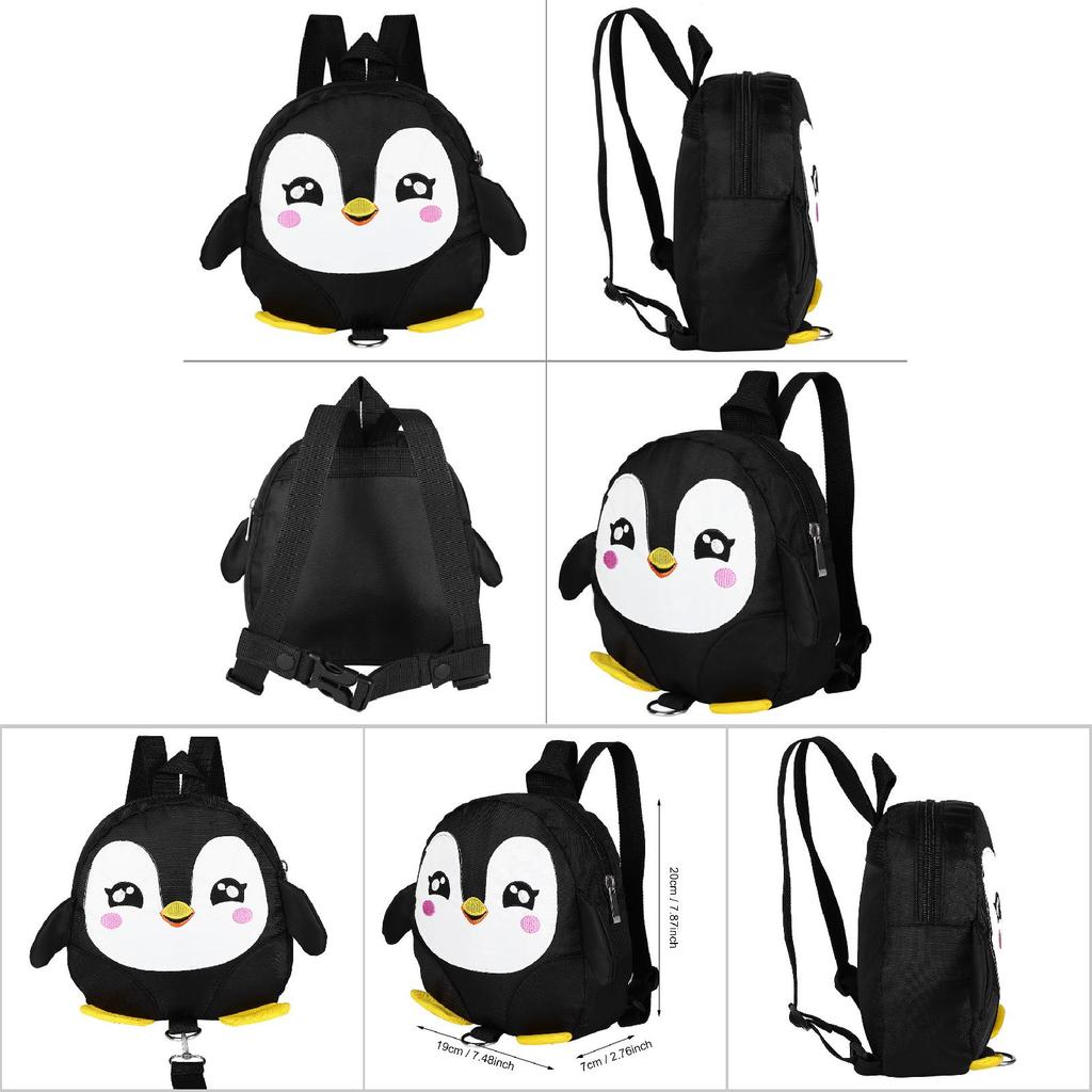 Søt tegneserie pingvin babysikkerhetssele ryggsekk småbarn anti-tapt veske skolesekk (Svart)