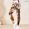 Women Plus Size High Waist Printed Side Eyelet Lace Up Full Length Leggings