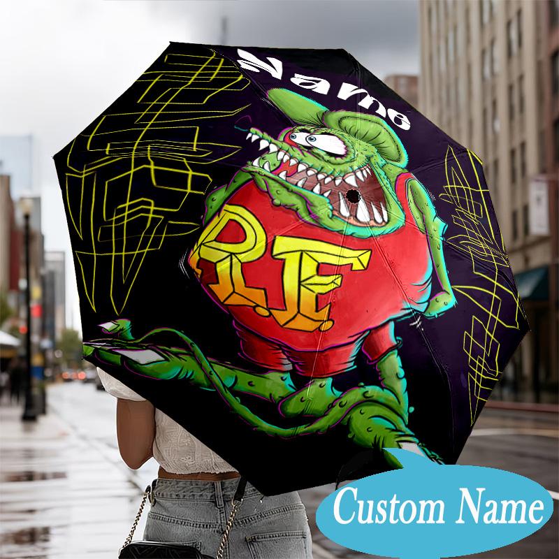 Custom Name Rat Fink Truck Adventure Umbrella Folding Umbrella, Automatic Umbrella - 8-Frame for Travel, Casual Lightweight Personalized Gifts