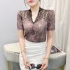 New Summer Women's T-Shirt Elegant Lace Patchwork Hot Diamonds Tops Shirts Fashion Short Sleeved V-Neck Slim Mesh Tees