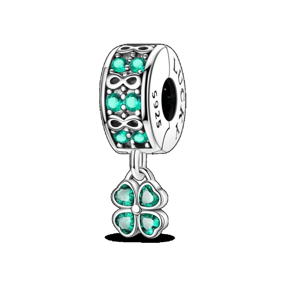 925 Silver Four Leaf Clover Pendant Green Lucky Charm Beads DIY Jewelry for Women Bracelet Making Diy