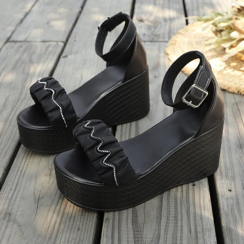 Large Size 36-43 Breathable Rhinestone Platform Shoes Summer Women's High Heels Wedges Sandals Office Beach