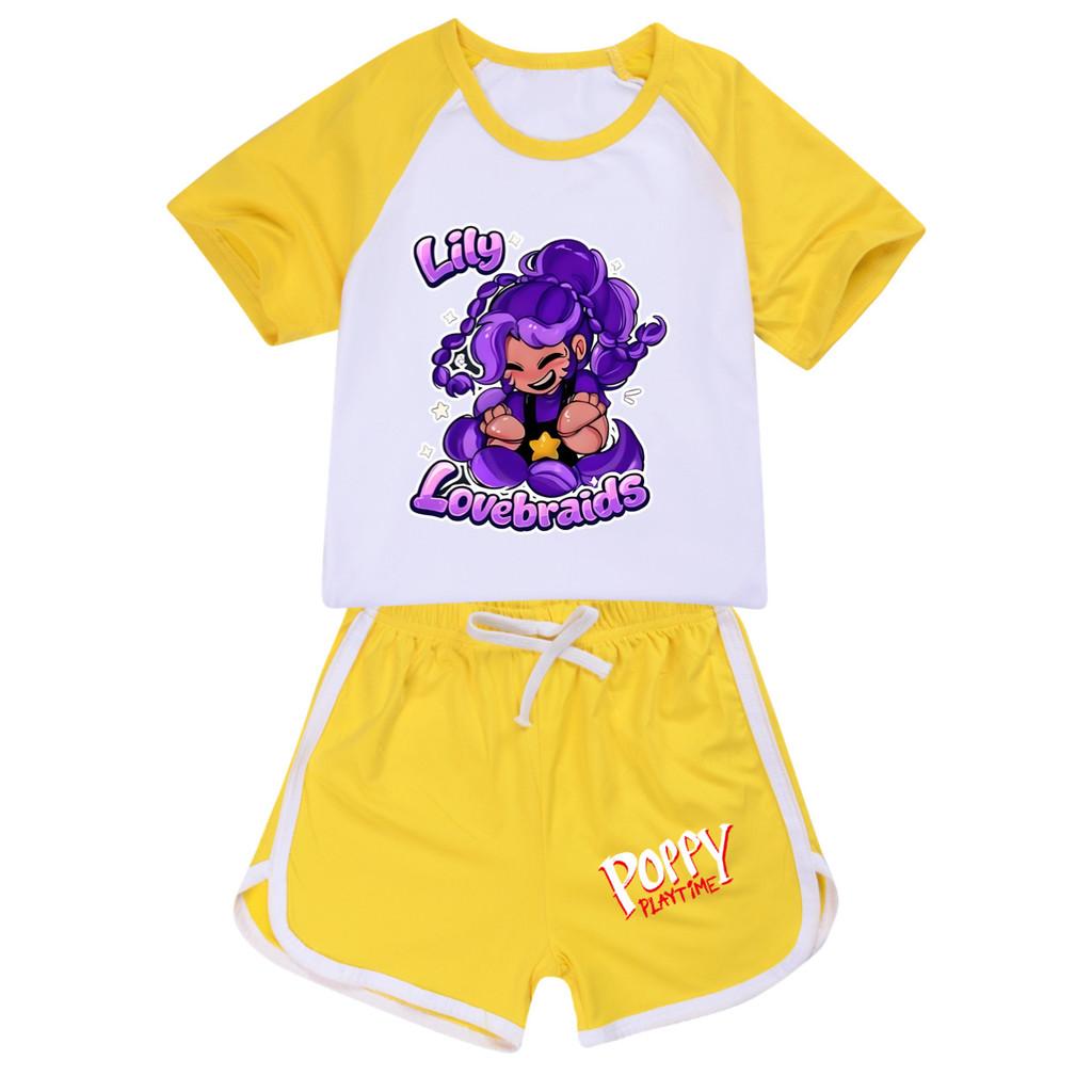 

5600 Kids Girls Lily Lovebraids Print Round Neck T-shirt Shorts Tracksuit Sets 170cm жовтий