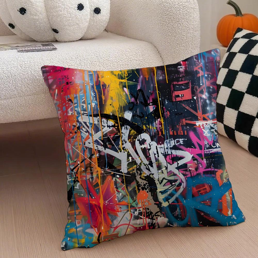 Street Fashion Graffiti Art Patterns Cushion Cover Linen Pillow Case Soft Breathable Protective Couch Room Decoration
