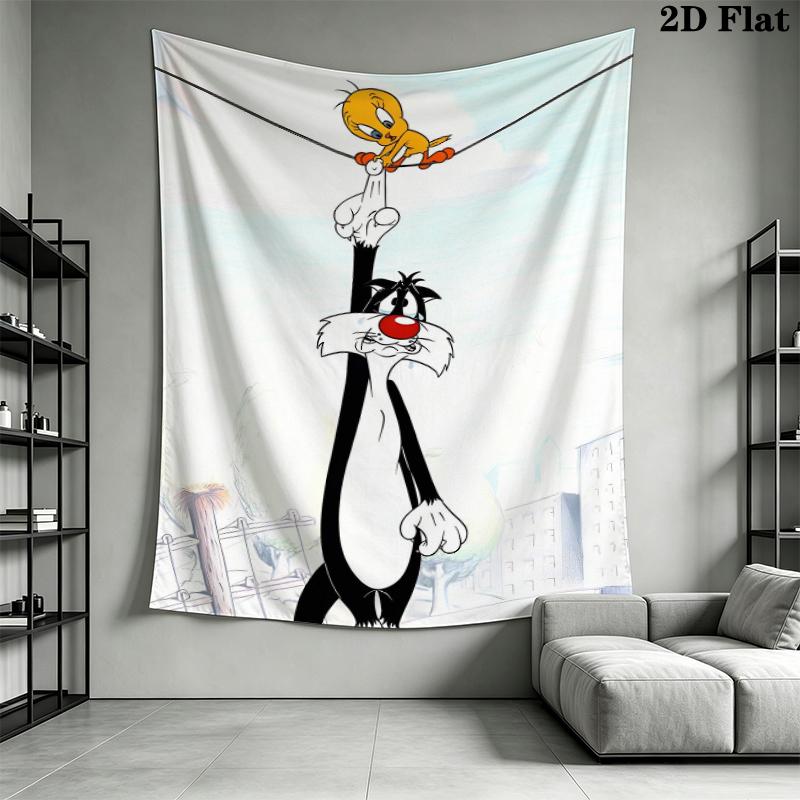 Sylvester the Cat Wall Tapestry Aesthetic Wall Hanging Printed Fabric Blanket Decorative Tapestries for Bedroom Living Room Home Decor
