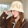 Sweet Floral Knitted Bucket Hat Retro Warm Fisherman Hat Jacquard Woolen Hat  Autumn and Winter