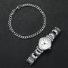 2 pièces/ensemble Montre pour femme Mode Cadran rond Bracelet en acier inoxydable Montre à quartz avec bracelet argenté