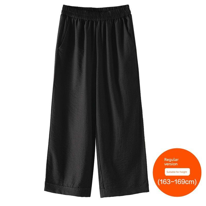 Plus size women clothing [Ice Silk Instant Cool Pants] Three Pants Length Texture Sense Summer High Waist Capri Wide Leg Cool Pants