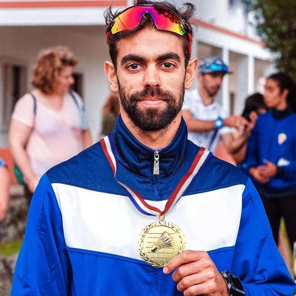 5cm Badminton Medal Sports Medals with Neck Ribbon Metal Winner Medals Badminton Award Medals for Games Sports Competitions