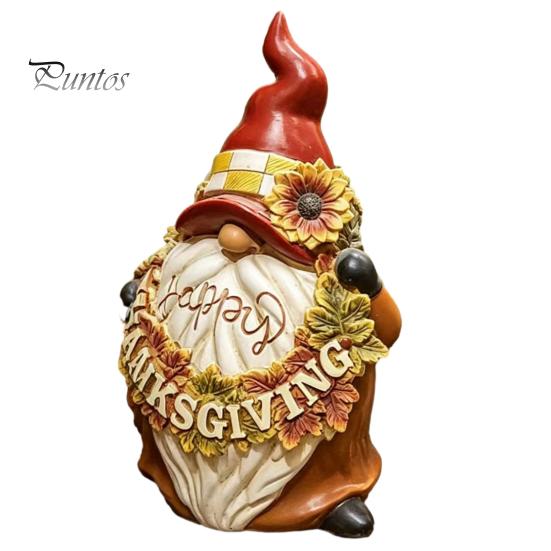 Waterproof Gnome Ornament Happy Thanksgiving Figurine, Sunflower Maple Leaf Statue, Cartoon Statue Dwarf Sculpture for Harvest Autumn Table