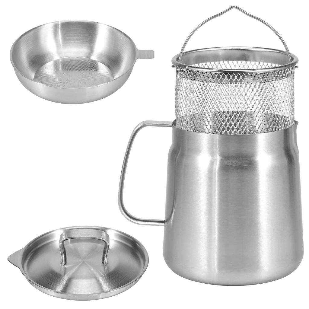 Nerezová nádržka na olejový filtr s víkem a jemným filtrem 1,5 l / 2 l nádržka na olej ergonomická rukojeť víceúčelová kuchyňská to