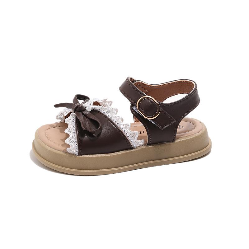 

Girls Sandals Sweet Bow Toddler Kids Princess Beach Shoes Soft Sole 2025 Summer New Children Casual Shoes Breathable Non-slip 21 коричневый