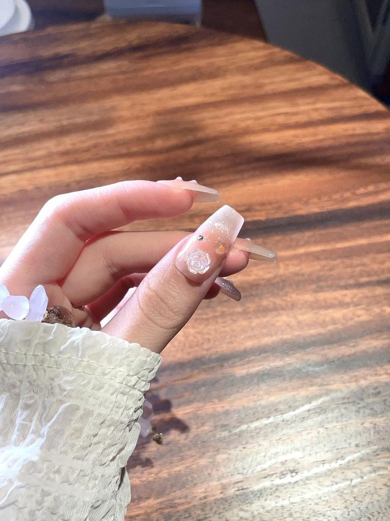 Handmade Long Floral Nail Stickers In Pure Desire Style For Ladies Xs S M L