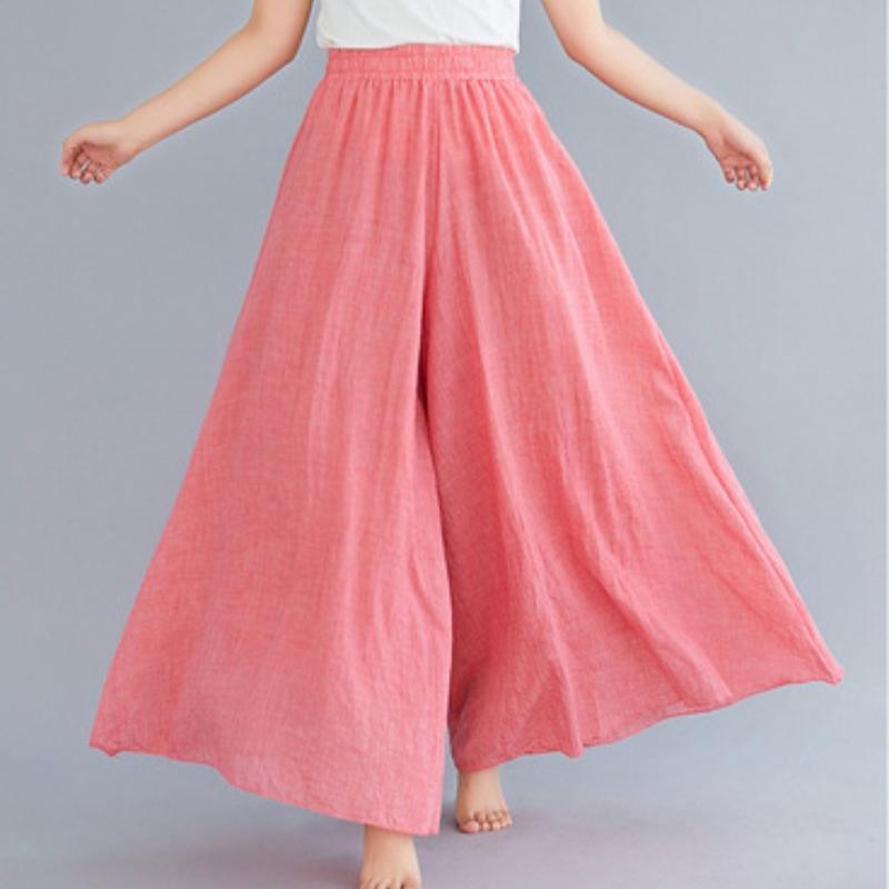 Summer New Large Size Cotton and Linen Casual Wide Leg Pants Women Elastic Waist Solid Vintage Loose Trousers Women Elegant Slim Fit Baggy Pants 26494