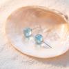 S925 Sterling Silver Aquamarine Stud Earrings, Natural Ice Blue Round Bead Minimalist Jewelry, Mindful Everyday Wear, Ear Stacking