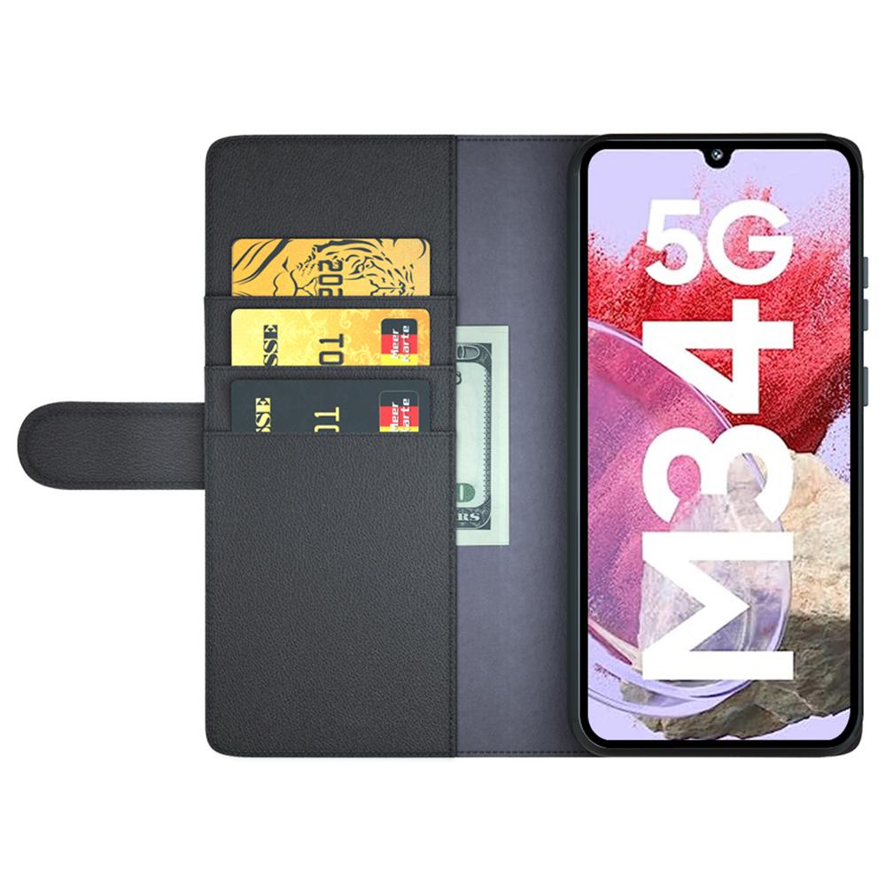 

For Samsung Galaxy F34 5G/M34 5G Case Genuine Split Leather Phone Cover with Wallet Stand Black