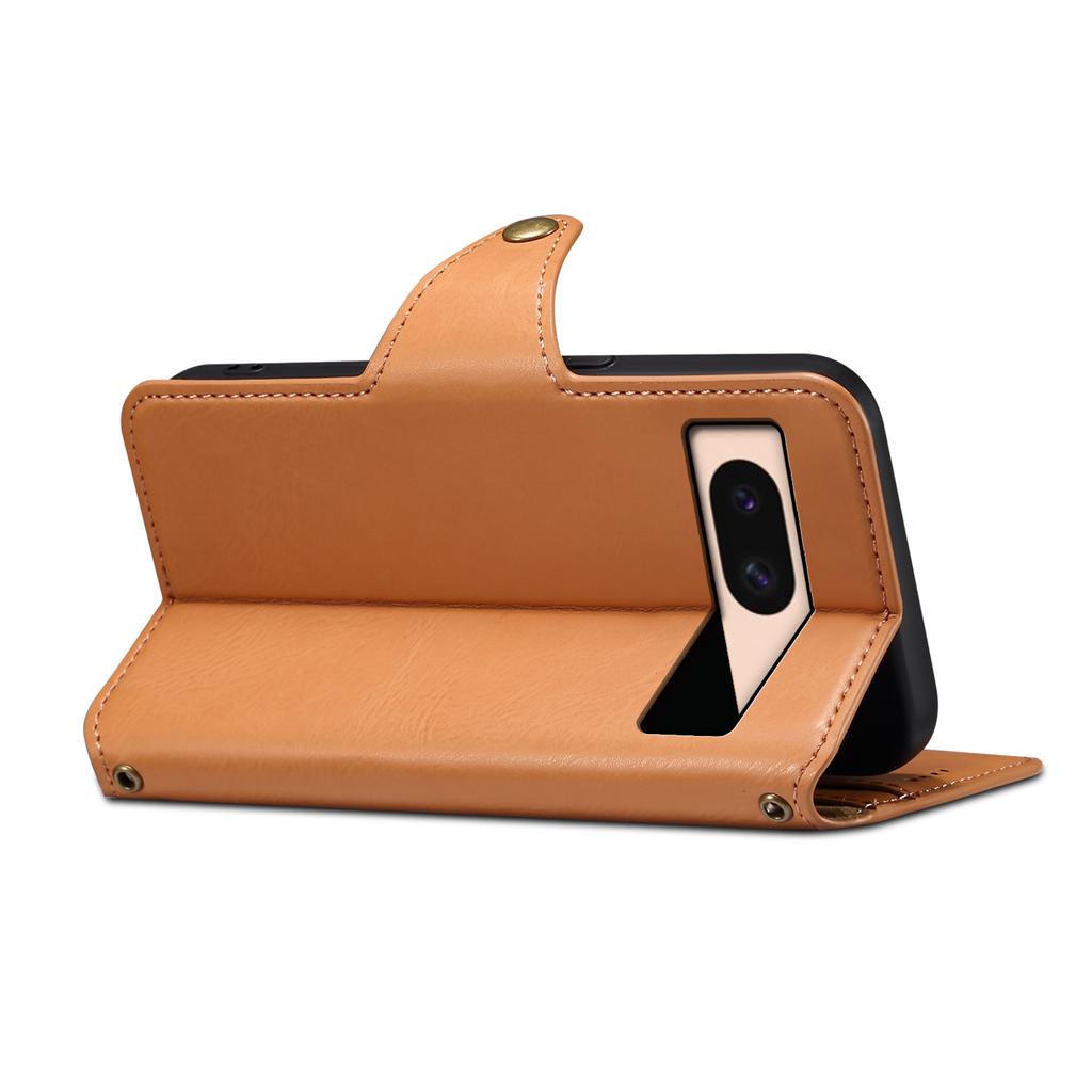 DENIOR For Google Pixel 8a Protective Case Cowhide Texture Leather Phone Cover